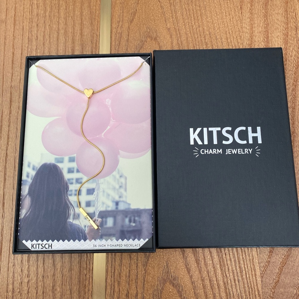 NIB Kitsch Gold 36” Y Shaped Heart Love Necklace